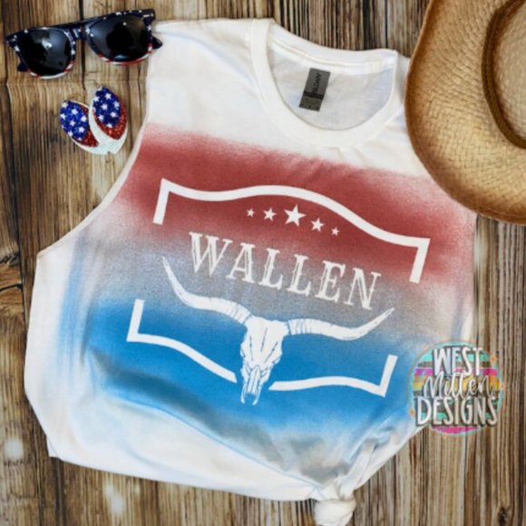 West Mitten Designs Tops - Morgan Wallen Red White Blue Country Music Tank